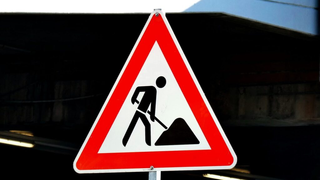 Road works warning sign
