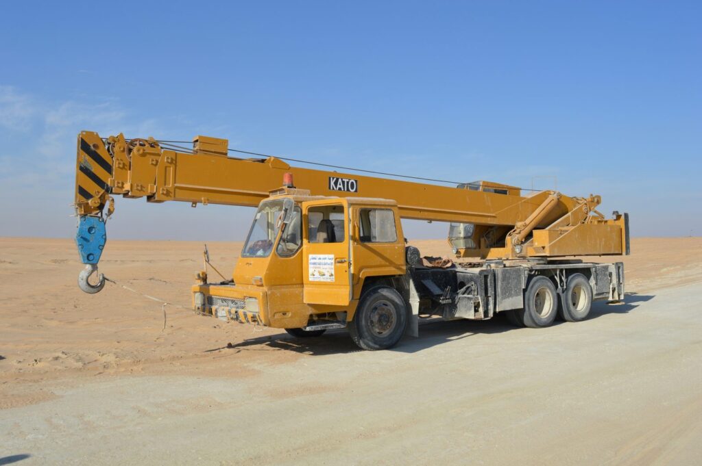 Mobile crane parked on a work site