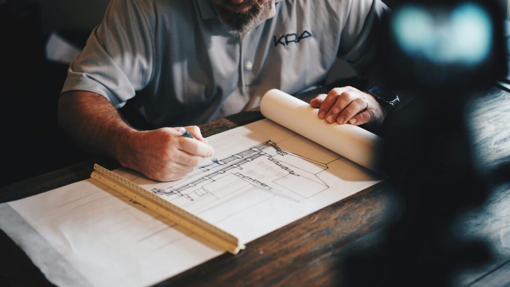 Builder drawing up construction plans