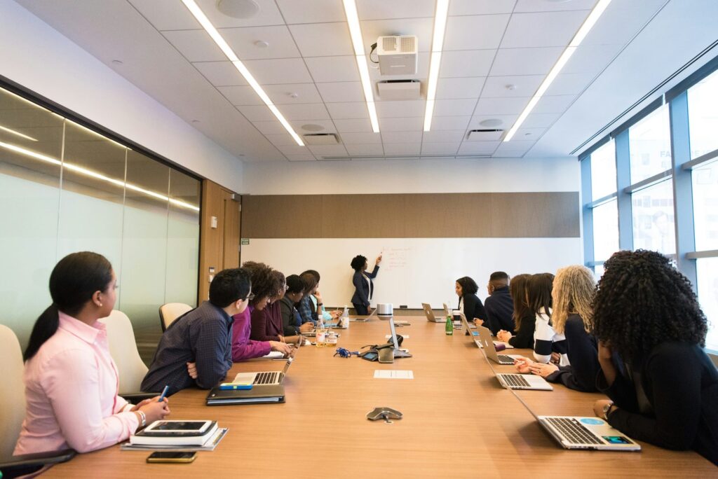Directors and managers in a boardroom meeting