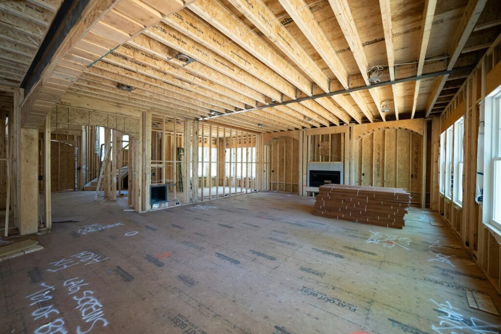 Timber frame of a home under construction